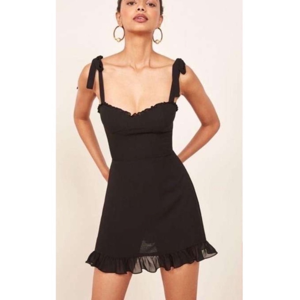 NWT Reformation Christine Black Mini Dress Shoulder Tie